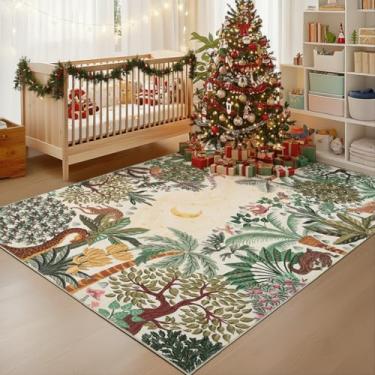 Imagem de GarveeHome Tapete lavável de 10 x 15 cm para sala de estar, tapete macio de animais da selva, antiderrapante, tapete pequeno, resistente a manchas, tapete para cabeceira, quarto de crianças