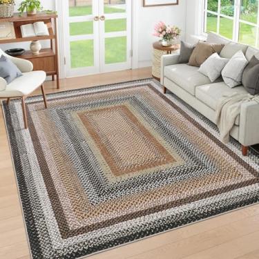 Imagem de RUGSREAL Tapete Trançado Lavável, 8X10, Grande, Para Sala De Estar, Moderno, Trançado, Quarto, Antiderrapante, Resistente A Manchas, Jantar, Decoração Casa Com Toque Fazenda, Areia/Bronze