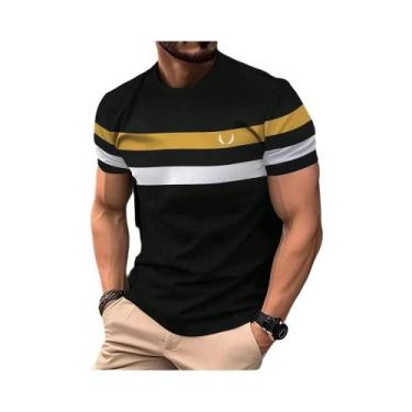 Imagem de Camiseta Masculina Oversized Listrada Casual Estampada Verão Manga Cur