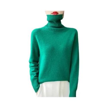 Imagem de Suéter Feminino De Lã Merino De Manga Longa Térmico Cor Sólida Outono 