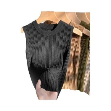 Imagem de Camiseta Sem Mangas Feminina De Tricô Com Decote Em V, Estilo Casual, 