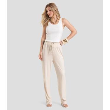 Imagem de Calça Feminina em Visco Maquinetada Dianna Bege, PP, Bege