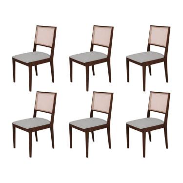 Imagem de Conjunto Com 6 Cadeiras De Jantar Estofada Suellen Castanho Linho Cinza Prata