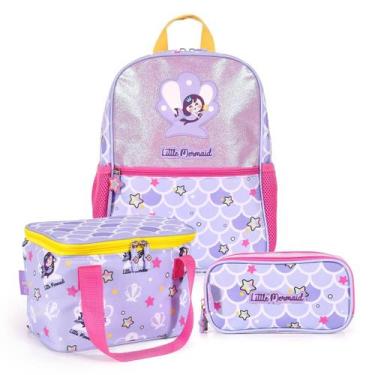 Imagem de Conjunto 3 Peças Mochila Infantil, Estojo E Lancheira Mermaid Sparkle 