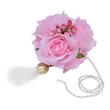 Imagem de Simulação bola de rosa bola de flores artificiais adereços fotográficos inovadores com pena de sino de jingle decoração suspensa para festa de casamento decoração de casa estilo (Rosa)