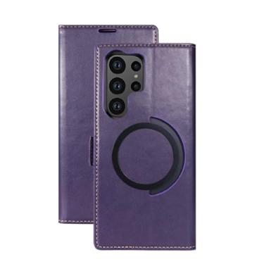 Imagem de LYJSMGZ Capa de couro para Samsung Galaxy S25 Ultra/S25 Plus/S25, à prova de choque com bloqueio de RFID, compartimento para cartão, suporte fino, anti-impressão digital, capa comercial, roxa, S25