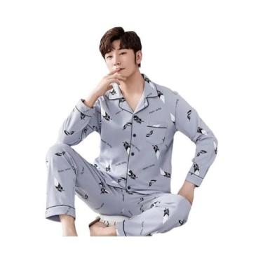 Imagem de Pijamas De Algodão De Manga Longa Para Homens Em Tamanhos Grandes, Con