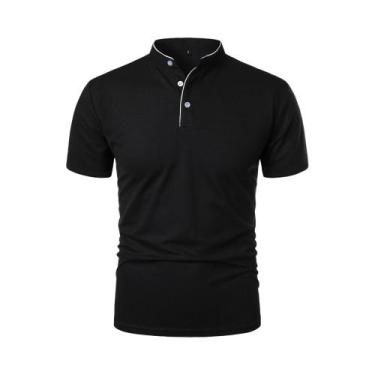 Imagem de Camiseta Masculina Casual De Cor Sólida Com Gola Alta E Manga Curta, M