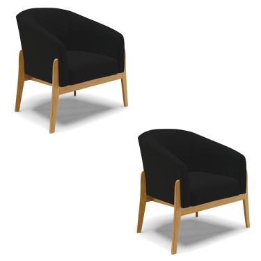 Imagem de Poltrona Decorativa Base de Madeira kit 2 Stella Linho Preto D03 - D'Rossi