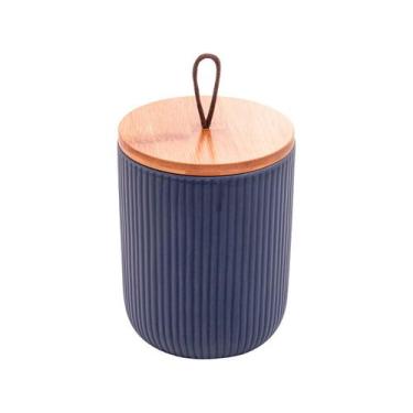 Imagem de Potiche de Ceramica c/ Tampa em Bambu Azul - Lyor