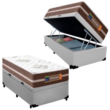 Imagem de Cama Box Baú Solteiro Sintético + Colchão Molas Ensacadas Texas Prime Colchões 88cm - S...