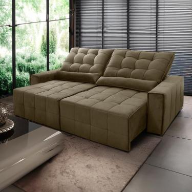 Imagem de Sofá Retrátil Reclinável Alaska 2,50m Suede Velut Bege Molas No Assento - King House