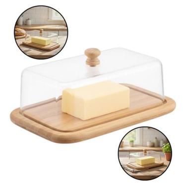 Imagem de Manteigueira De Bambu C/ Tampa Acrílica Porta Manteiga Frios Bege - Ka