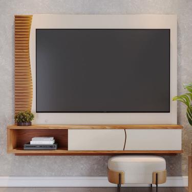Imagem de Painel Home Suspenso Egeu para Sala de TV até 65 Polegadas Off White Matte Freijó Colibri