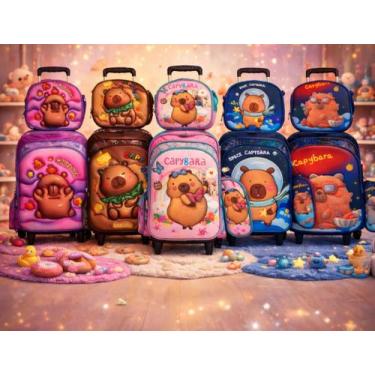 Imagem de kit Capivara Mochila 3D Escolar Passeio Lancheira+Estojo + Chaveiro Br