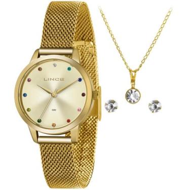 Imagem de Relogio Lince Feminino Mesh Dourado Banhado Ouro LRG4702L-KO65