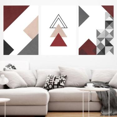 Imagem de Kit 3 Quadros Decorativos Geométrico Vermelho e Bege