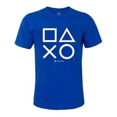 Imagem de Camiseta Símbolos Playstation Licenciado Geek Azul - Mn Tecidos