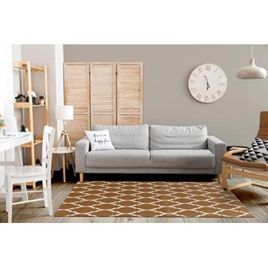 Imagem de Tapete Sala ou Quarto Antiderrapante 1,00M x 1,32M Arabesco Geométrico Caramelo e Cru