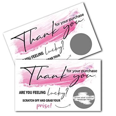 Imagem de Cartões de raspar Thank You For Your Buy - Cartões de vale-presente em branco - Cartões de agradecimento para pequenas empresas por pedidos - Faça seus próprios cartões de raspar rosa DIY - 50 cartões e 50 adesivos (C06)
