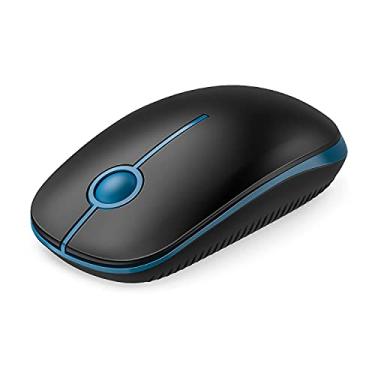 Imagem de Mouse sem fio VssoPlor, mouse portátil fino de 2,4 G com nano receptor para notebook, PC, laptop, computador (preto e azul safira)