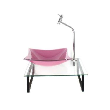 Imagem de Kit Cuba de Vidro 10cm Tampo 40cm com Suporte Torneira Valvula Rosa