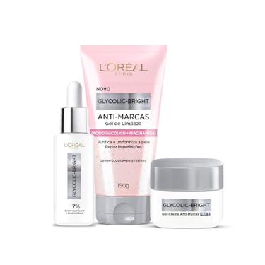 Imagem de Kit L'Oréal Paris Sérum + Gel Limpeza + Gel-Creme Noite Glycolic-Bright