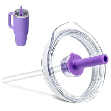 Imagem de Bluwing Tampa de copo de substituição para Hydro Flask 32 copos de viagem de 1,134 g, tampa de copo de pressão com canudo para Hydro Flask 907.2 g 1,134.0 g Todos os copos (Roxo)