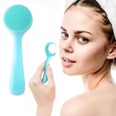 Imagem de 1 pacote de escova de limpeza facial manual de silicone, esfregão de limpeza facial à prova d'água, escova esfoliante amigável para a pele para cravos, cravos, maquiagem, remoção de resíduos (azul)