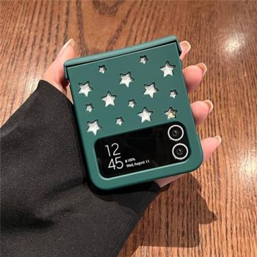 Imagem de Para Samsung Z Flip 5 5G Z Flip3 Flip4 estilo oco estrelas capa de telefone para Galaxy Zflip3 Zflip4 Z Flip 5 4 3 em 1 capa de PC, verde escuro, para Samsung Z Flip 3
