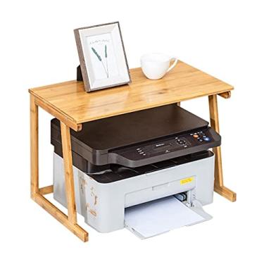 Imagem de YWangQiang Suporte de impressora, suporte de impressora de mesa, organizador de mesa de madeira, multiuso, armazenamento de mesa para fax, scanner, arquivos, rústica, marrom, copiadora, prateleira