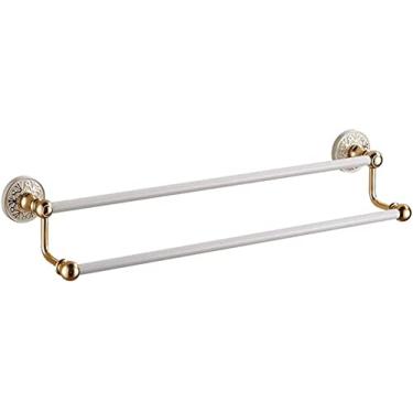 Imagem de ZJYWMM Toalheiro de poste duplo, toalheiro branco dourado plus, barra de toalha de ferrugem de alumínio espacial, perfuração livre para banheiro, cozinha, escritório. Sem perfuração-I 80 cm Cor: D