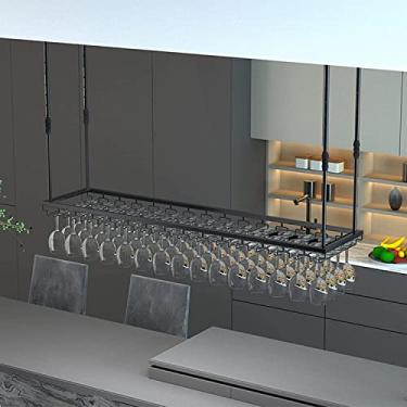 Imagem de Prateleiras de vinho de teto industrial, suporte de taça de vinho para pendurar taças de metal preto prateleira de armazenamento bar restaurante café cozinha organização prateleira (tamanho: 60 x 35
