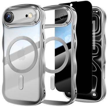Imagem de Misscase Capa para iPhone Air com protetor de tela de privacidade, compatível com MagSafe, linda moldura ondulada antiarranhões com protetor de lente de câmera, capa brilhante para iPhone 17 Air