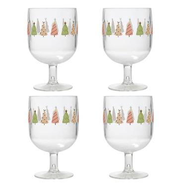 Imagem de Slant Collections Taças de vinho inquebráveis de Natal empilháveis com haste acrílica, conjunto de 4, árvores caprichosas