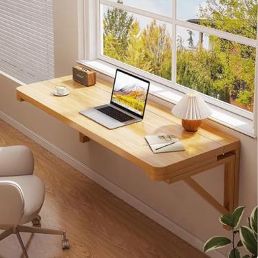Imagem de Mesa dobrável montada na parede, mesa de parede flutuante para espaços pequenos, com suporte de metal forte, bancada de trabalho dobrável, para espaços pequenos, bar, computador, laptop