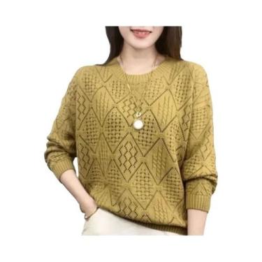 Imagem de Suéter Feminino De Tricô Vazado Para Primavera, Blusa Solta De Manga C