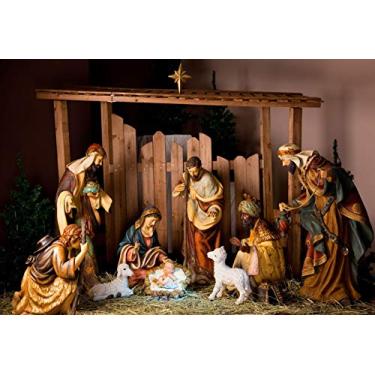 Imagem de Estatuetas de cenário de Jesus Cristo Natal Manger de 15 x 10 cm com cenário de Jesus da Yeele, imagens de fundo de ovelhas, decoração de festa, retrato, foto, cabine de fotos, acessórios, estúdio de fotos