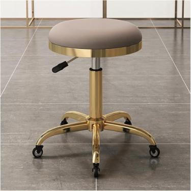 Imagem de Banqueta Redonda Para Salão De Beleza Com Rodas Giratórias Pequenas Bancadas De Bar Ajuste De Altura De Beleza De Maquiagem 45-56cm & Metal Titânio Ouro 5 Garras Com Rodas, Green