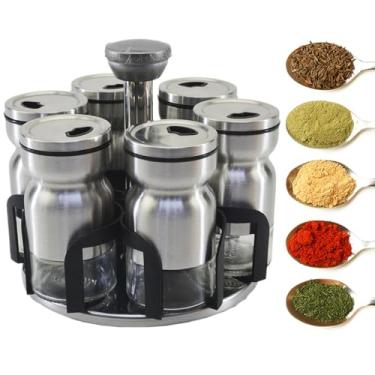 Imagem de PORTA TEMPERO COM SUPORTE GIRATÓRIO DE INOX E PLÁSTICO COM 7 PEÇAS