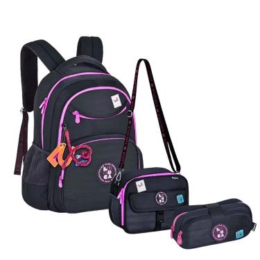 Imagem de Kit Mochila Costas Lancheira E Estojo Preto Luluca