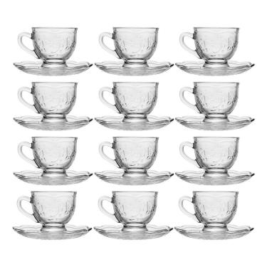 Imagem de Jogo 12 XícarasDe Chá Café Com Pires Cristal Ecológico New Butterfly Flores Borboletas 180ml Lyor