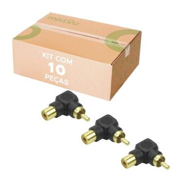 Imagem de 10x Plug Adaptador Rca Macho X Fêmea- (formato L) 90º Graus - Pix