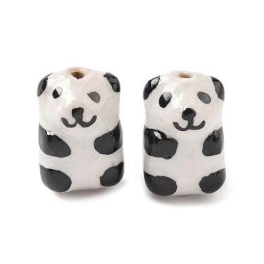 Imagem de Stiesy 20 peças de contas de panda de porcelana pintadas à mão 3D animais artesanais porcelana cerâmica espaçador com orifício de 1,8 mm para pulseira, brinco, colar, faça você mesmo joias