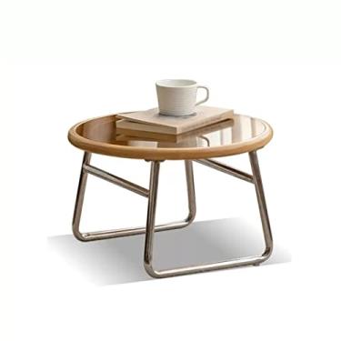 Imagem de Mesa central de madeira lateral de vidro baixa mesa de centro sala de estar mesa de centro pequena mesa redonda mesa de cama de casa janela mesa de quarto