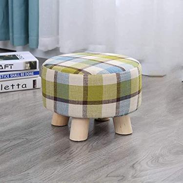 Imagem de Banqueta para os pés, banquinho redondo de tecido pufe de 4 pernas, banquinho de madeira maciça, moderno, minimalista, sala de estar, quarto, varanda, sapato, mudança, banco, cadeira para decoração de