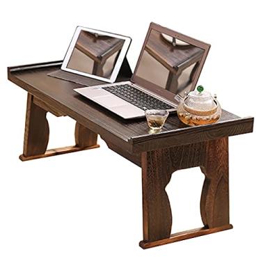 Imagem de Mesas auxiliares mesa de chão dobrável com janela salediça mesa baixa mesa de chá retro secretária dobrável (castanho 50 x 30 x 23 cm)