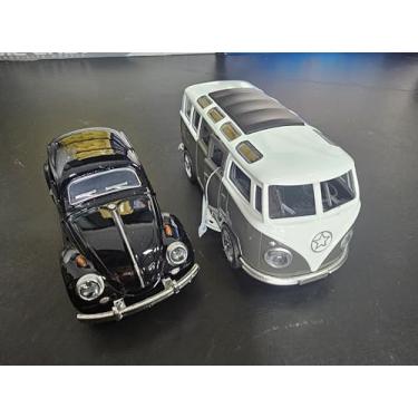 Imagem de Kit Fusc Kombi Miniatura Colecionável Brinquedo Carrinho Metal À fricção Abre Portas (Preto+Cinza)