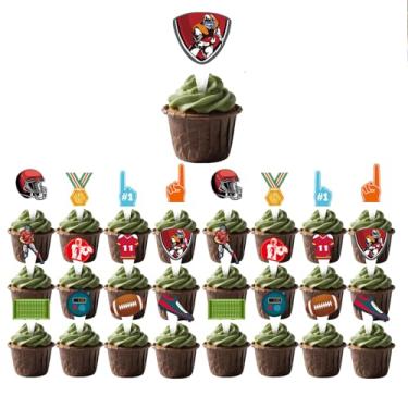 Imagem de Conjunto de 24 peças de enfeites de festa de futebol para cupcake, marrom multicolorido para eventos temáticos esportivos, festas de aniversário