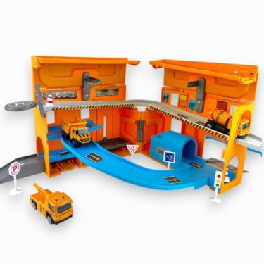 Imagem de Maleta Pista de Carrinhos Infantil Playset com Múltiplos Níveis com Sinais de Trânsito e Veículos em Miniatura (Obras)